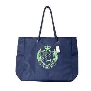 NWT Victoria’s Secret large tote reversible with pockets navy striped green